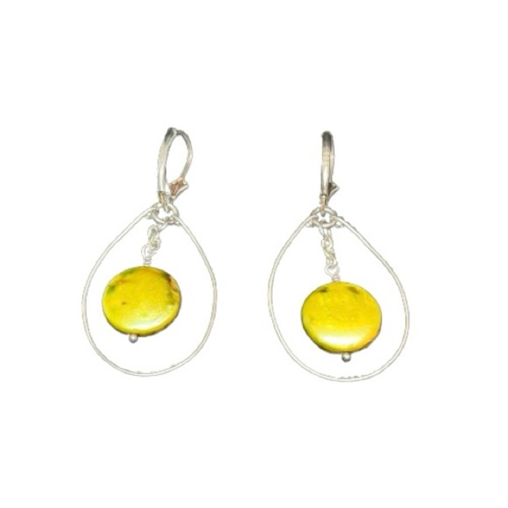 Handmade .925 Sterling Cultured Green Pearl Dangle Earrings